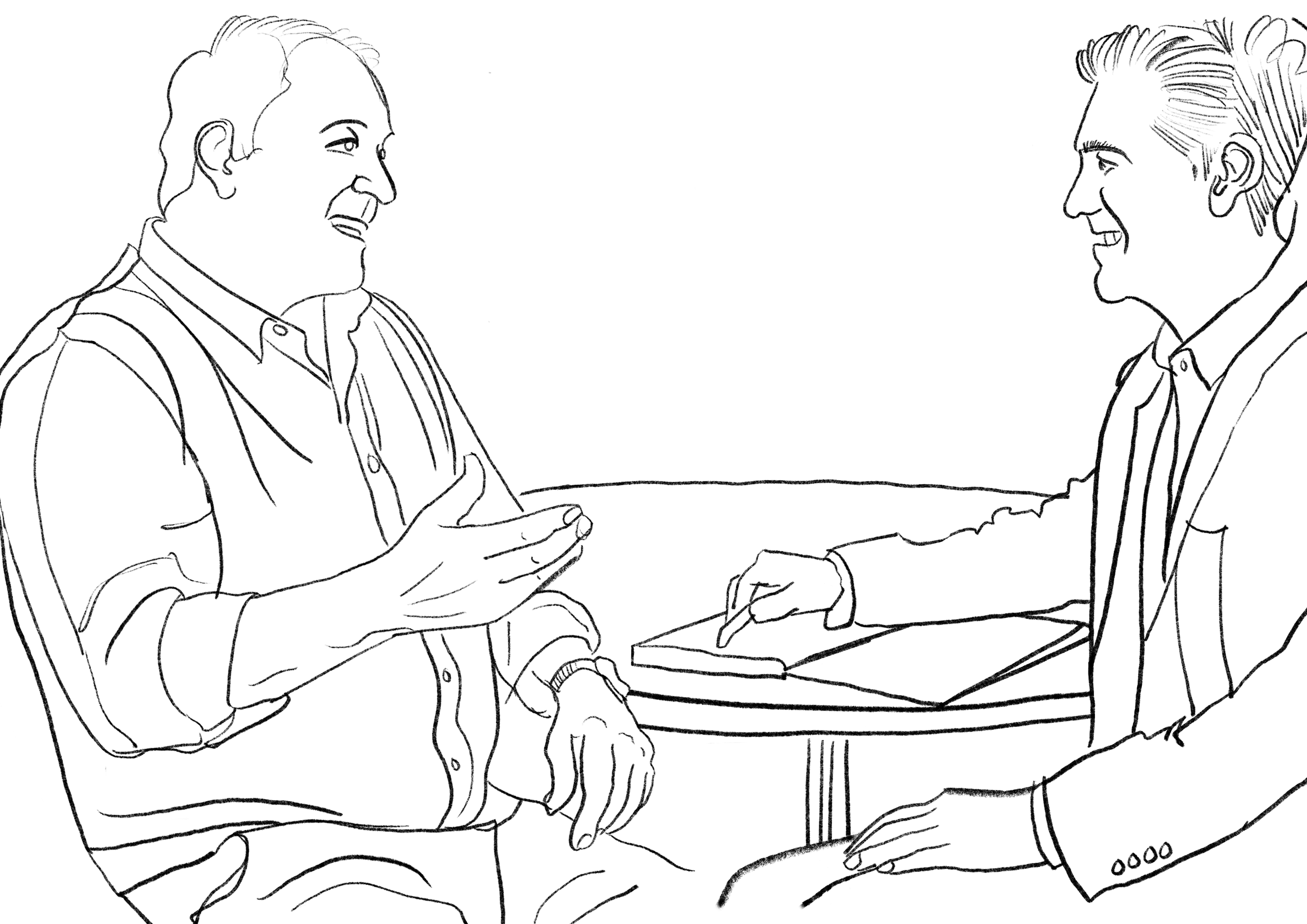 Sketch of Paul working with a client